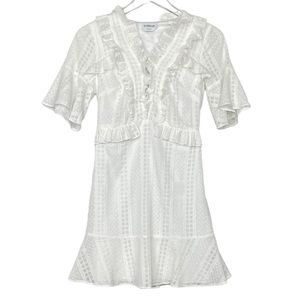 Bebe Dress Womens 2 White Crochet Lace Elbow Sleeves Lace Up Chest Lined Cottage